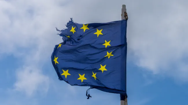 A tattered European Union flag